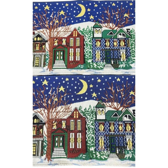 VTG Starry Snowy Night Winter Wonderland Set Of 2 Holiday Tapestry Placemats - Picture 7 of 8